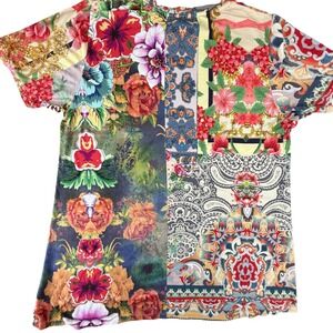 Los Angeles Women XL Floral Patchwork Boho Mandala Print Short Sleeve Top Multi